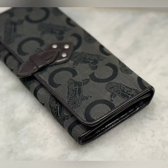 SOLD CELINE Vintage Macadam Logo Canvas/Patent Leather Long Flap Snap Wallet - Picture 6 of 16